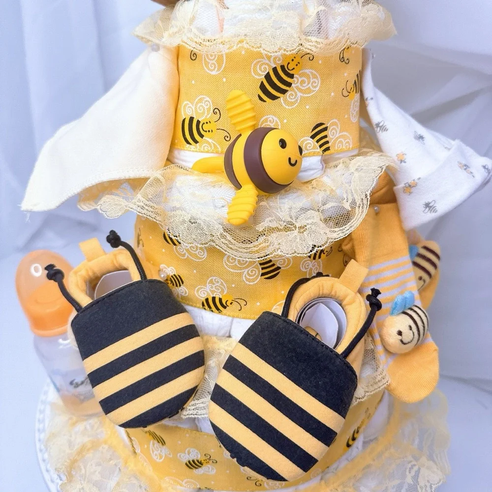 Honey Teddy Bear Diaper Cake, Bee Baby Shower gift